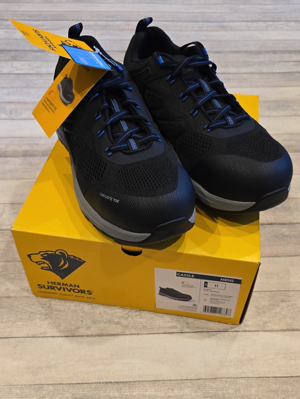 Herman Survivors Men's Cassle Black Composite Toe Work Shoes Blue Accents Sz 11